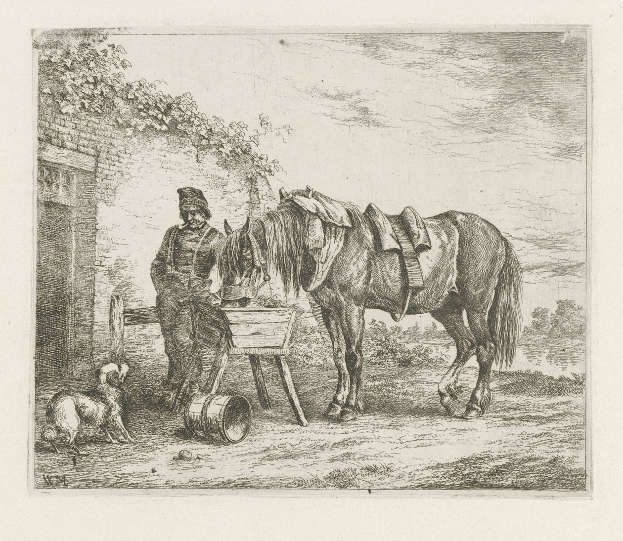 Paard bij een voederbak door Christiaan Wilhelmus Moorrees