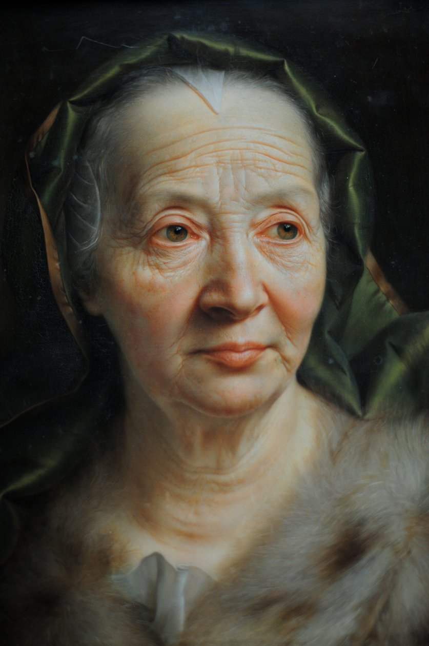 Portret van een Oude Vrouw met een Groene Sjaal door Christian Seybold