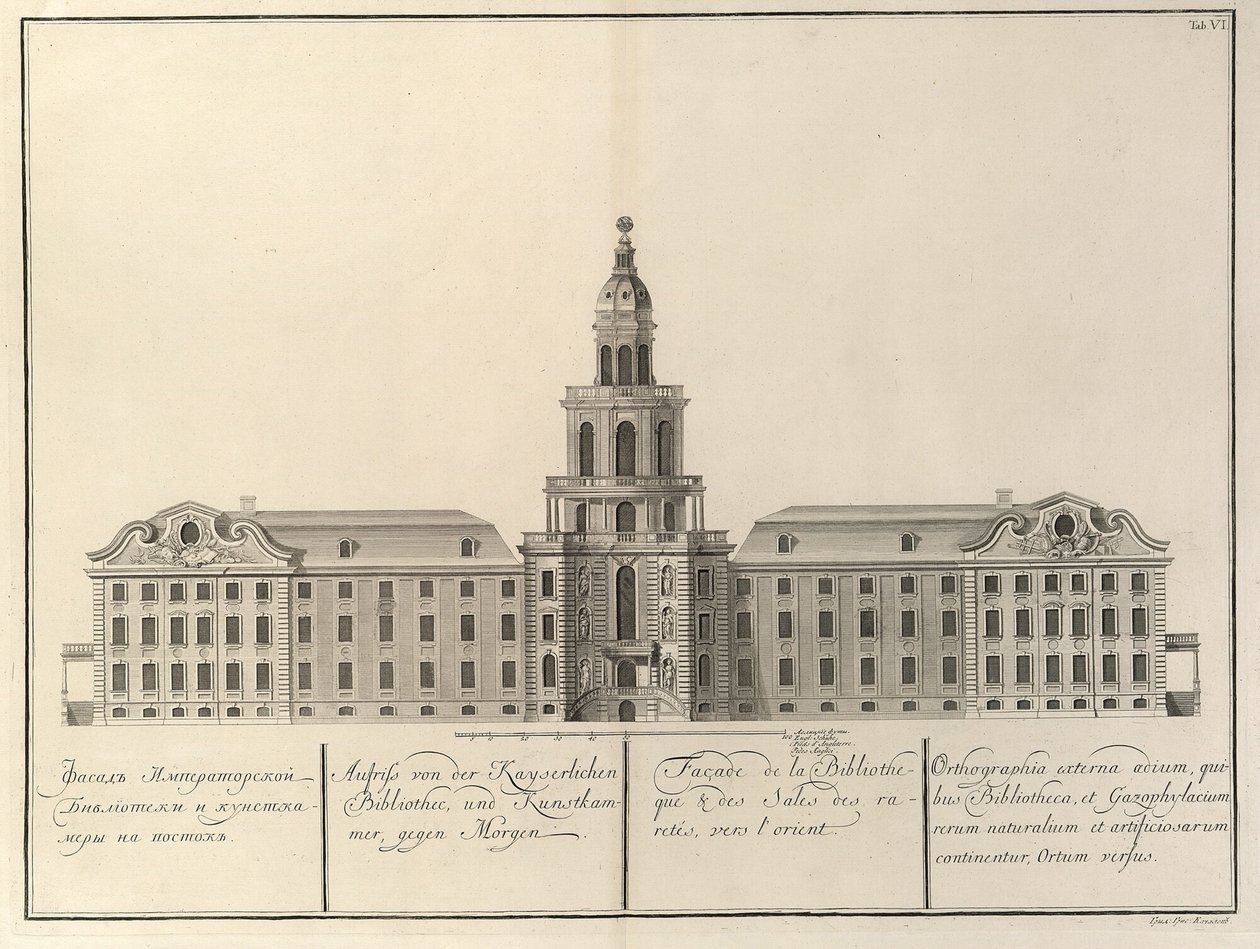 Keizerlijke Bibliotheek en Kunstkamer Uit: Het gebouw van de Keizerlijke Academie van Wetenschappen, 1741 door Christian Albrecht Wortmann