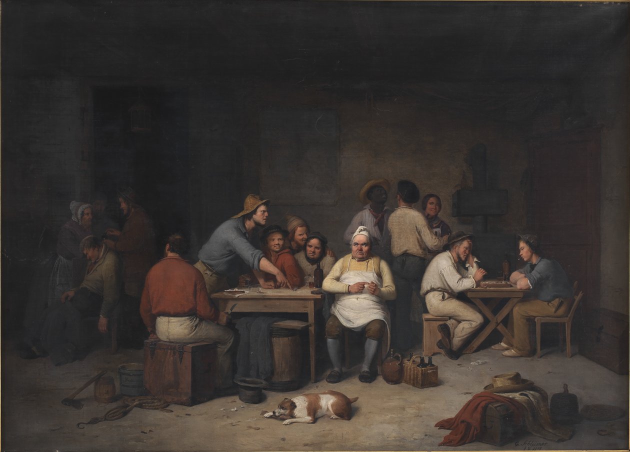 Een scène in de herberg Brokkensbod door Christian Andreas Schleisner