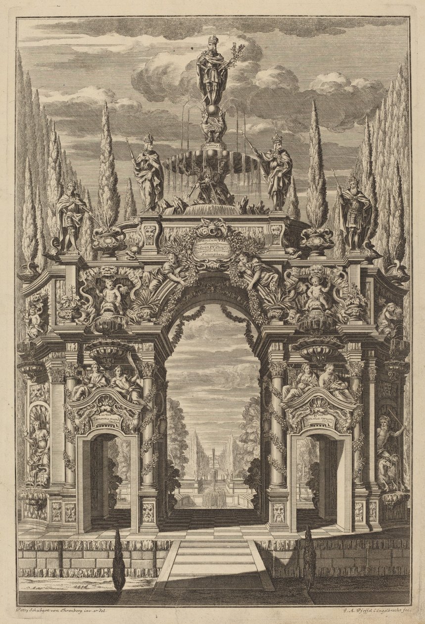 Triomfboog voor Friedrich IV door Christian Engelbrecht and Johann Andreas Pfeffel, after Peter Schubert von Ehrenberg