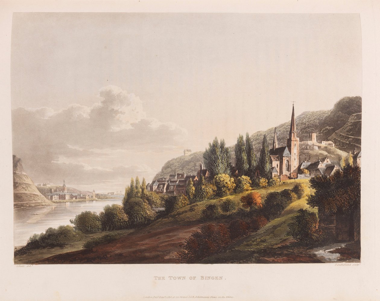 Bingen. Uit: Een schilderachtige tour langs de Rijn, 1820 door Christian Georg Schütz the Younger