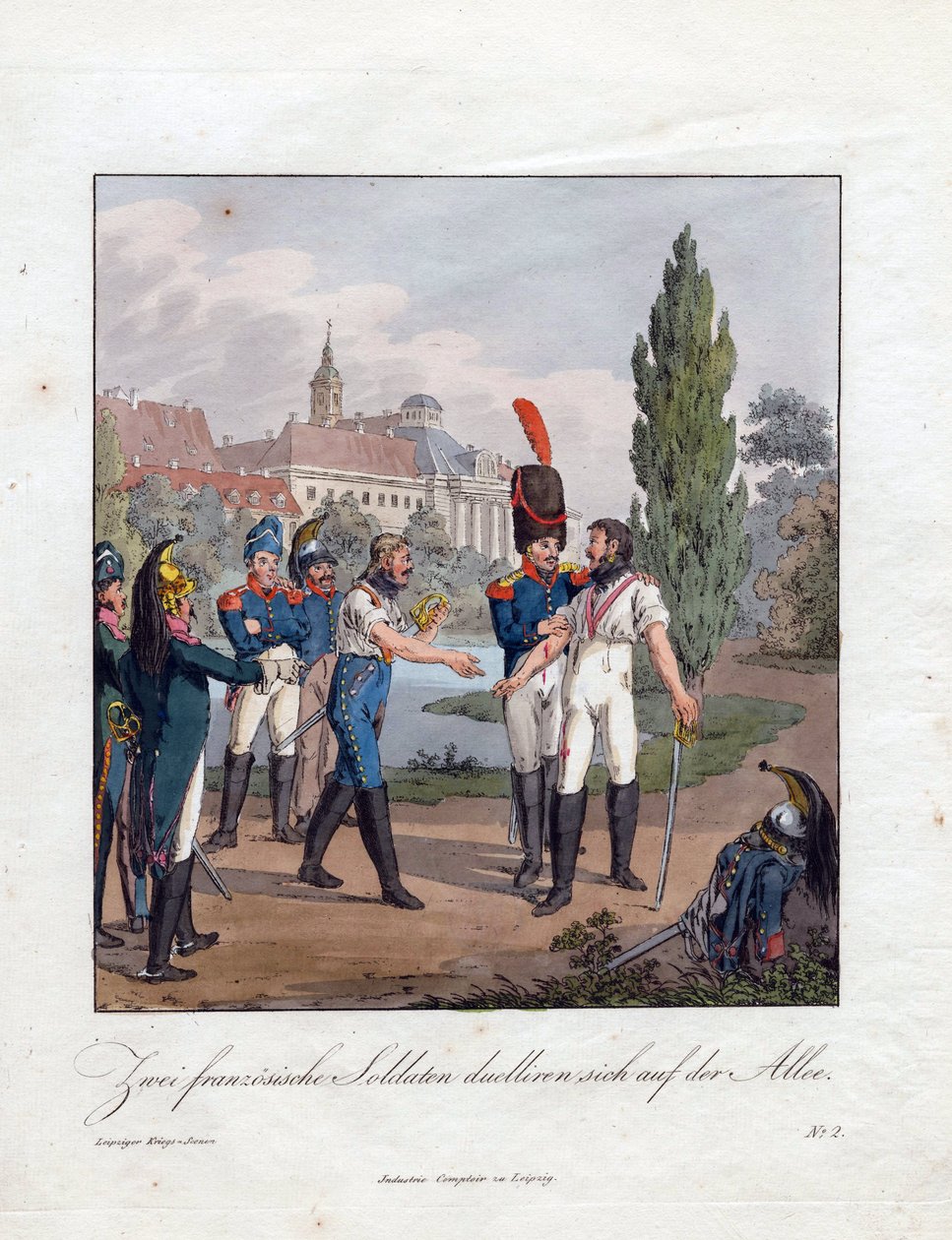Het duel van twee Franse soldaten door Christian Gottfried Geissler