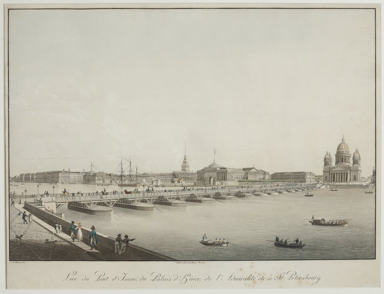 Uitzicht op de Sint-Isaacbrug in Petersburg door Christian Gottlob Hammer