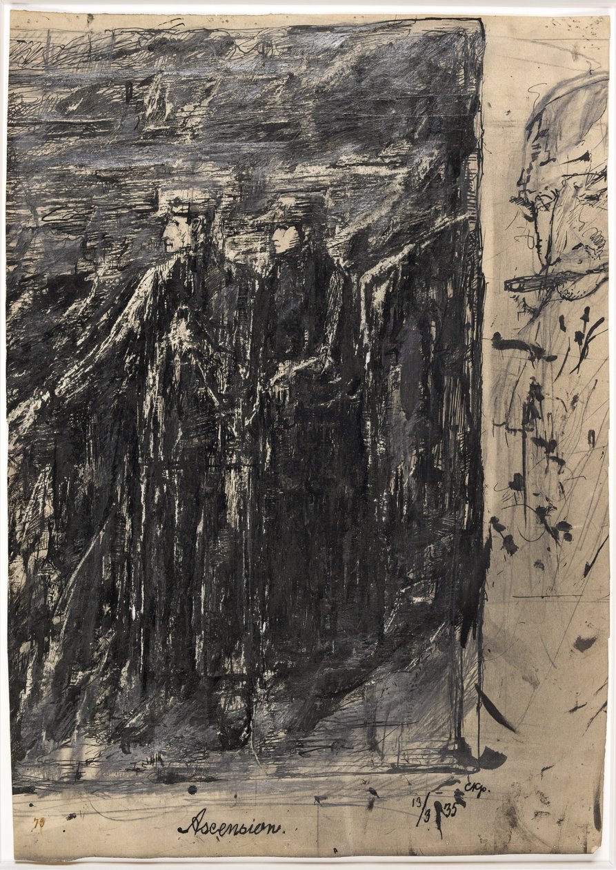 Hemelvaart. Man en vrouw. Rechts mannenhoofd met sigaar door Christian Kongstad Petersen