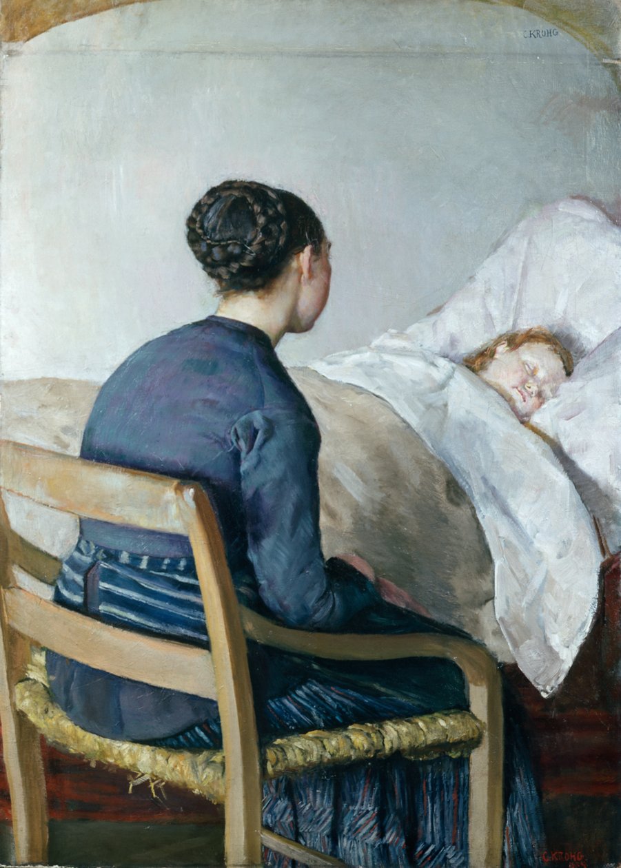 Moeder aan het bed van haar zieke kind door Christian Krohg