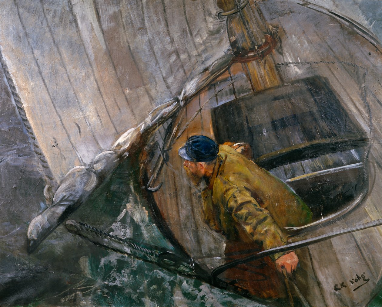 Zeilen met rifzeilen (schilderen) door Christian Krohg
