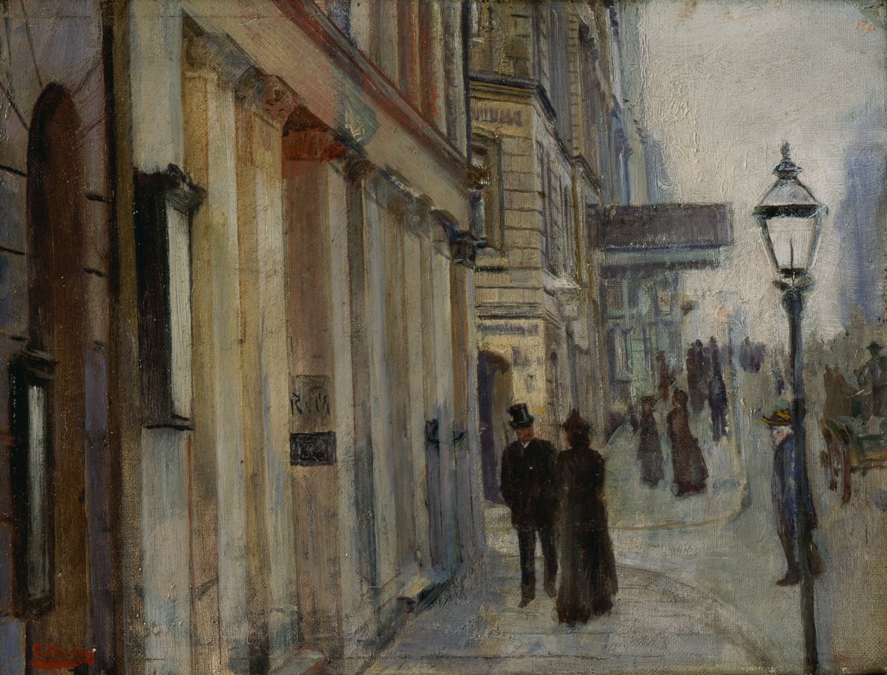 De hoek van Karl Johan straat en Dronningen straat door Christian Krohg