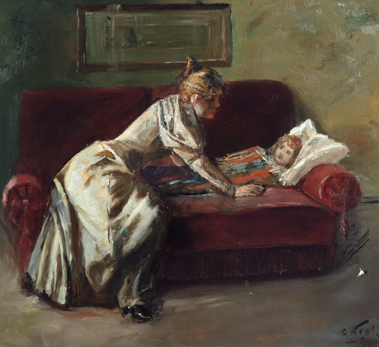 Het zieke kind (schilderij) door Christian Krohg