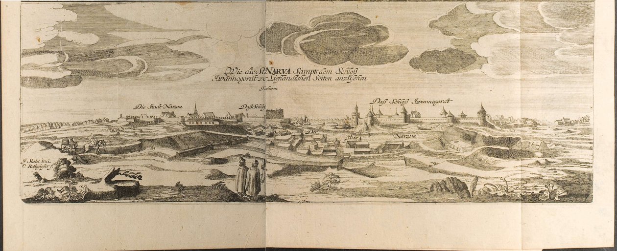 Narva Illustratie uit Reizen naar de Grote Hertog van Moskou en de Koning van Perzië door Adam Olear door Christian Lorenzen Rothgiesser