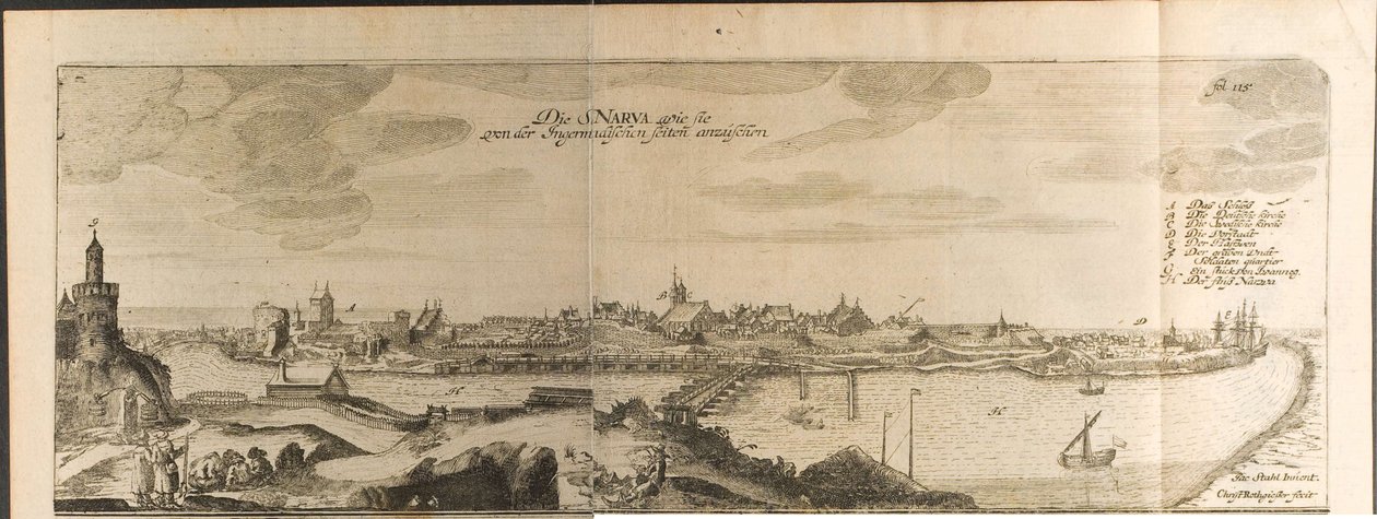 Narva Illustratie uit Reizen naar de Grote Hertog van Moskou en de Koning van Perzië door Adam Olear door Christian Lorenzen Rothgiesser