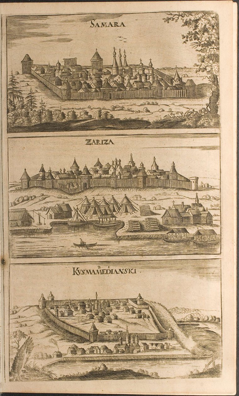 Samara, Tsaritsyn en Kozmodemyansk Illustratie uit Reizen naar de Grote Hertog van Muscovy door Christian Lorenzen Rothgiesser
