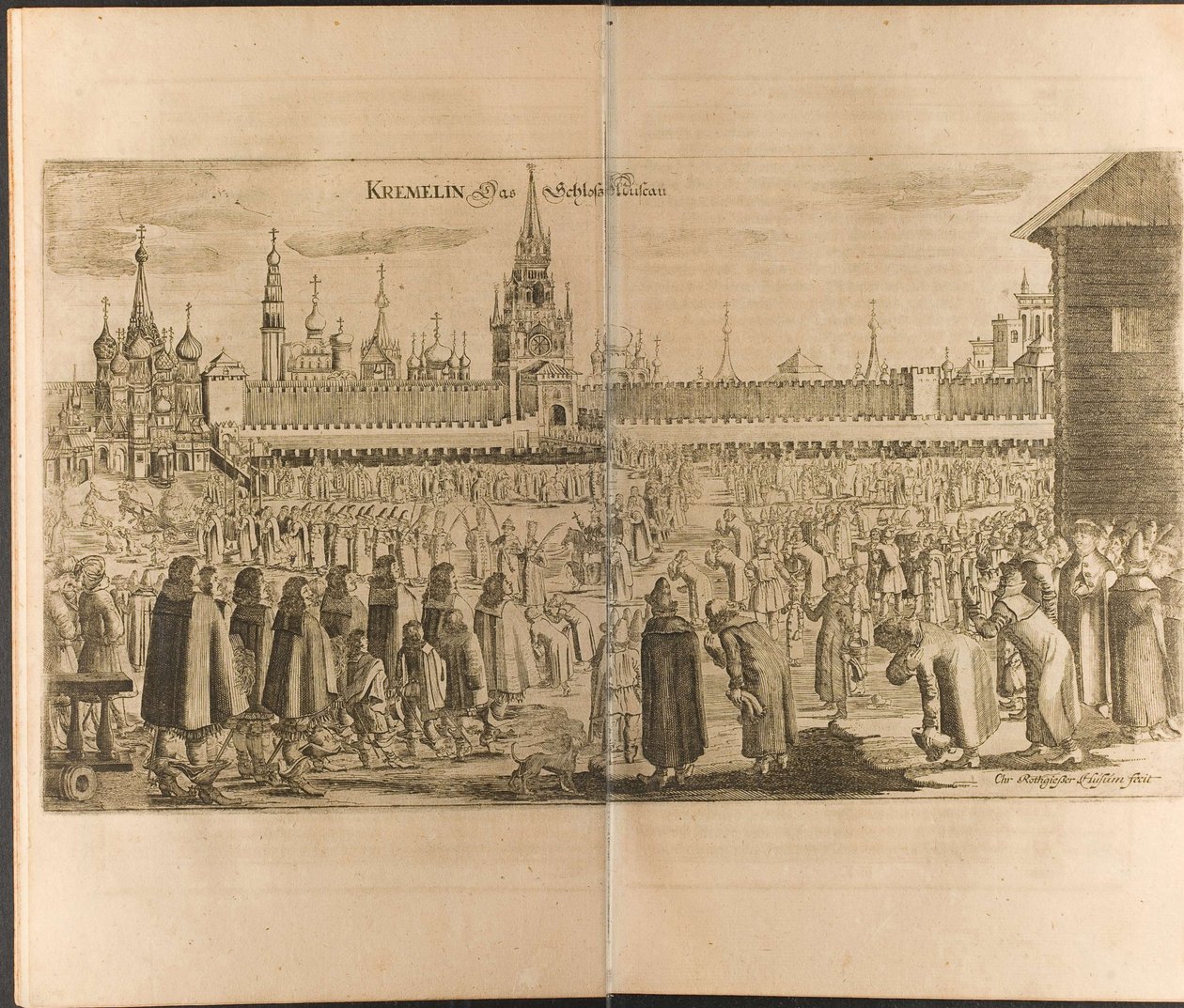 De ezelwandeling in het Kremlin van Moskou Illustratie uit Reizen naar de Grote Hertog van Moskou door Christian Lorenzen Rothgiesser