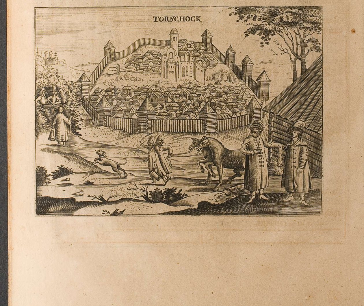 Torzhok Illustratie uit Reizen naar de Grote Hertog van Moskou en de Koning van Perzië door Adam Ole door Christian Lorenzen Rothgiesser