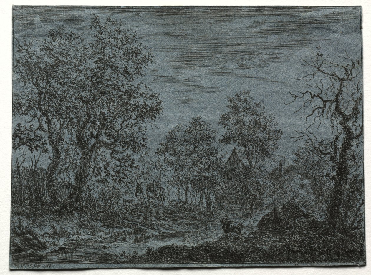 Een Kleine Rivier op de Voorgrond met een Koe en Geit door Christian Ludwig von Hagedorn