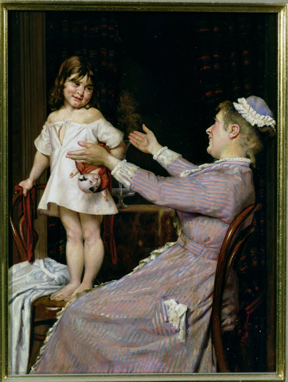 Klein meisje met een pop en haar verpleegster, 1896 door Christian Pram Henningsen