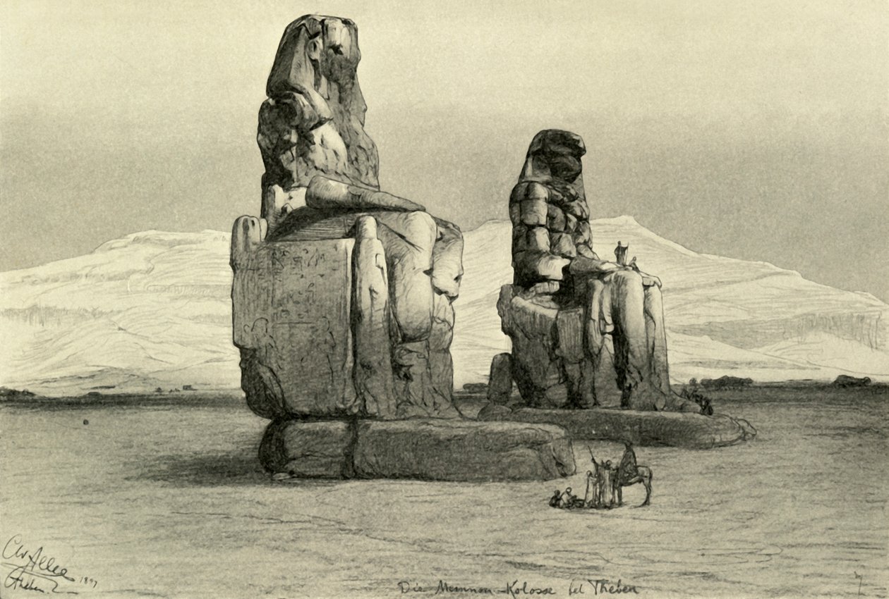 Kolossen van Memnon in Thebe, Egypte door Christian Wilhelm Allers
