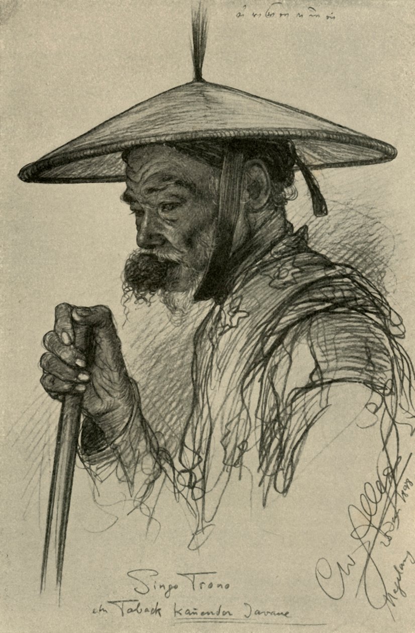 Singo Trono - man die tabak kauwt, Magelang, Java, 1898 door Christian Wilhelm Allers