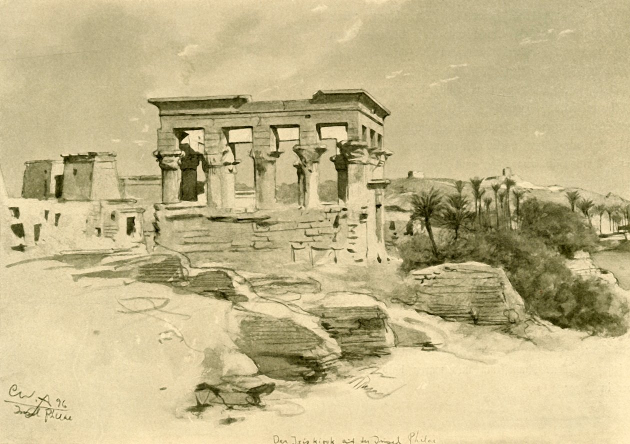 De Tempel van Isis en de Kiosk van Trajanus op het eiland Philae, Egypte, 1898 door Christian Wilhelm Allers
