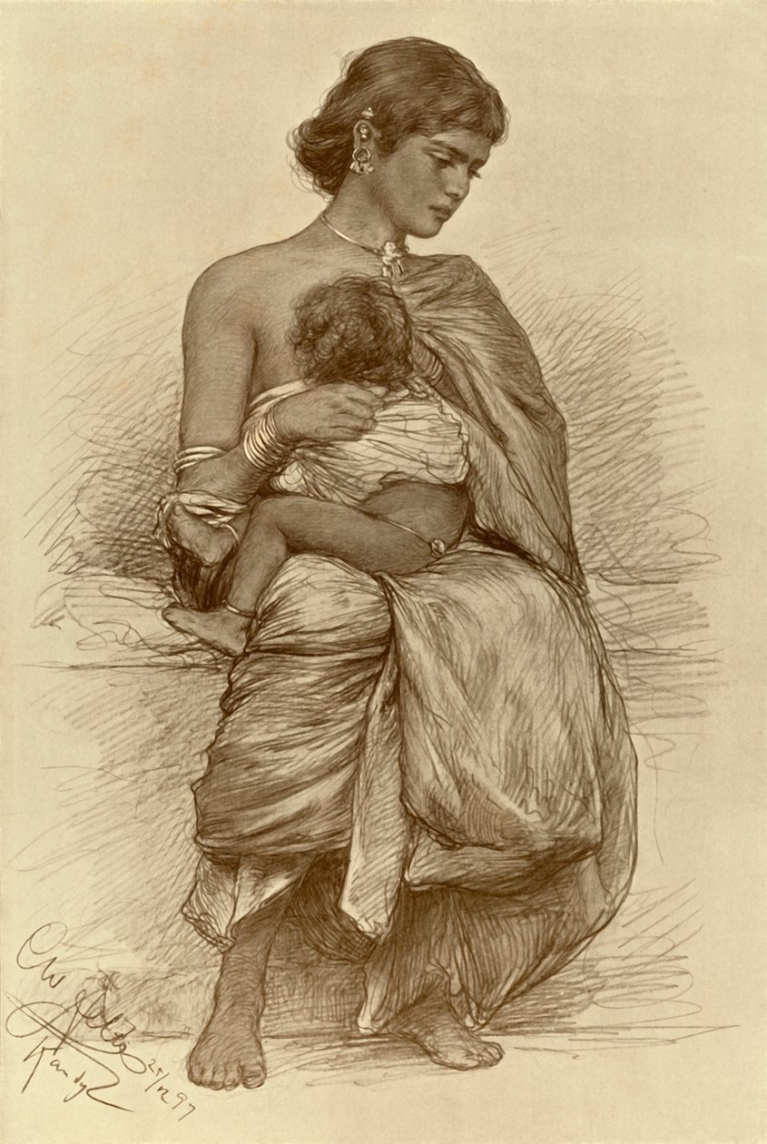 Jonge moeder, Kandy, Ceylon, 1898 door Christian Wilhelm Allers