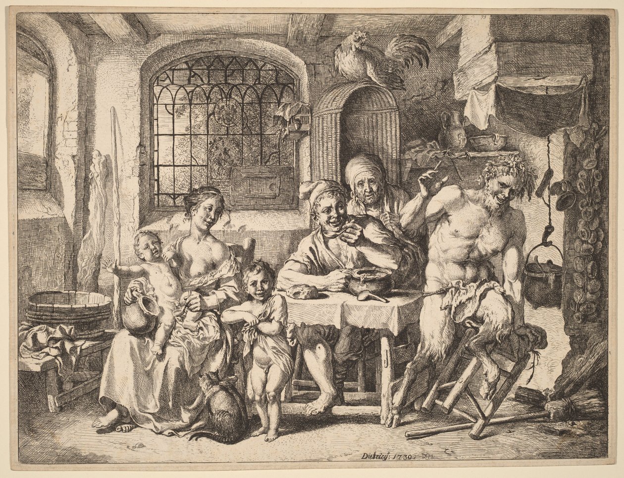 Een sater op bezoek bij een boerenfamilie door Christian Wilhelm Ernst Dietrich