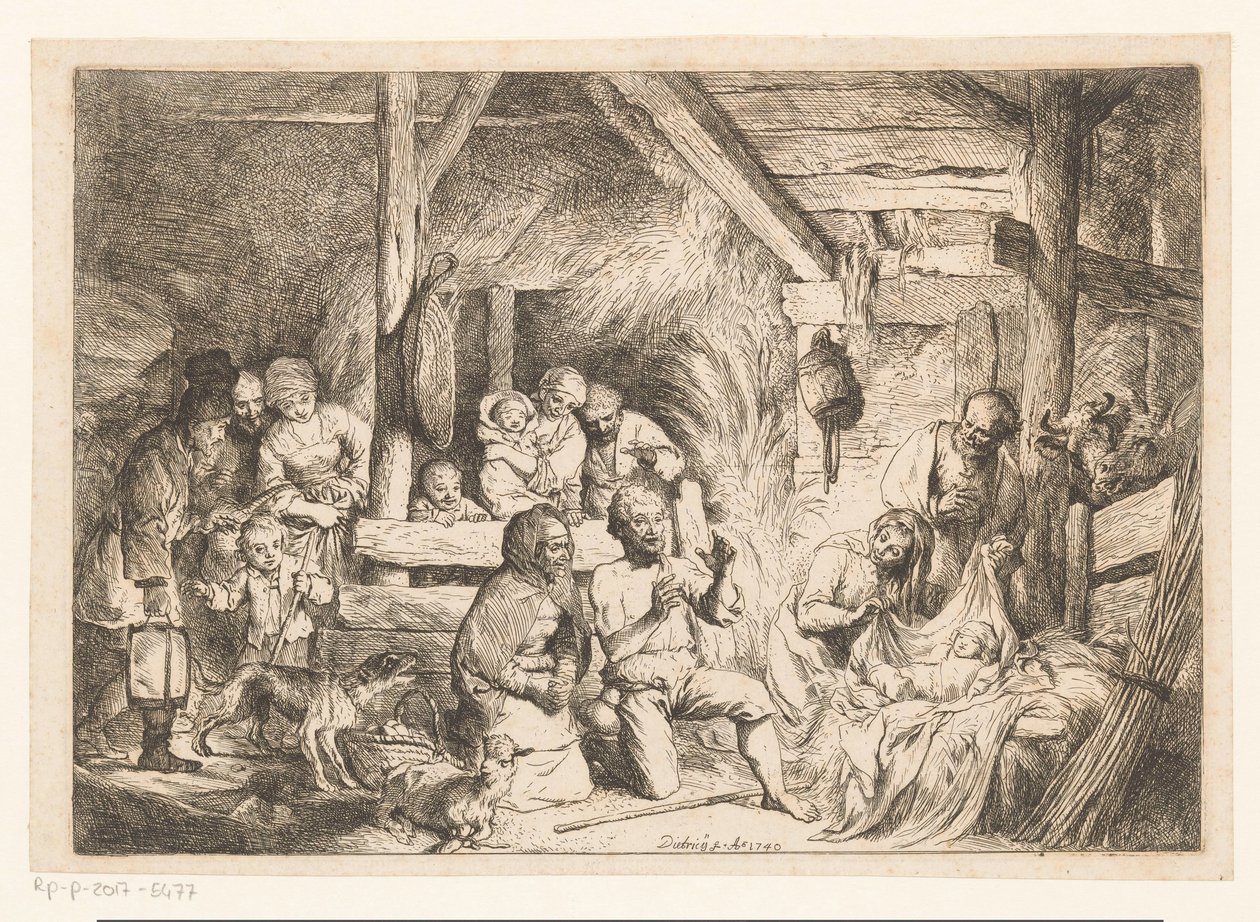 Aanbidding door de herders door Christian Wilhelm Ernst Dietrich