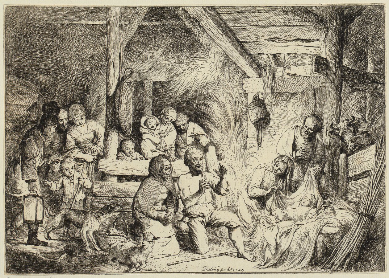 Aanbidding der herders door Christian Wilhelm Ernst Dietrich