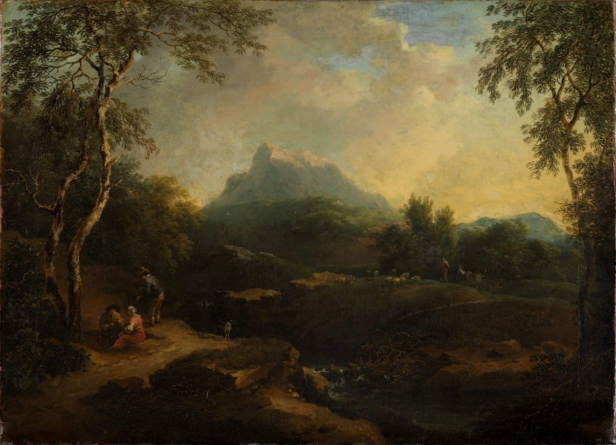 Bergachtig landschap met een beekje door Christian Wilhelm Ernst Dietrich