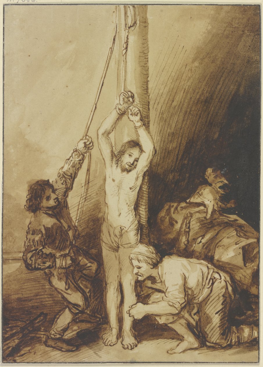 Christus aan de martelzuil, in de stijl van Rembrandt door Christian Wilhelm Ernst Dietrich