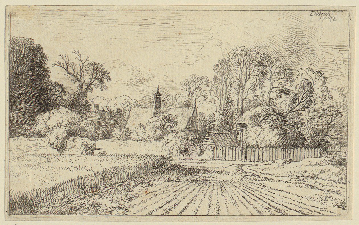 Een weg naast een korenveld door Christian Wilhelm Ernst Dietrich