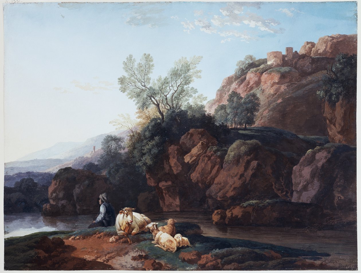 Rotsachtig gebied aan een rivier door Christian Wilhelm Ernst Dietrich
