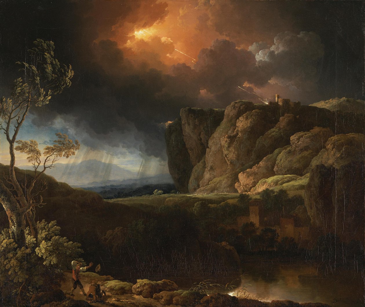 Ideaal landschap met onweer door Christian Wilhelm Ernst Dietrich