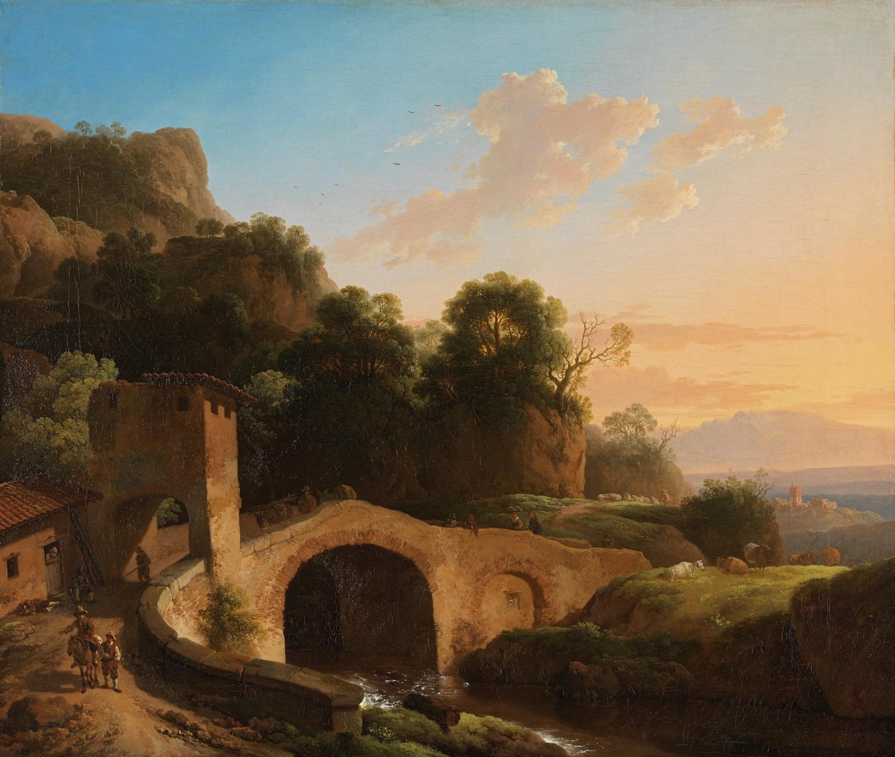 Italiaans landschap met boogbrug door Christian Wilhelm Ernst Dietrich