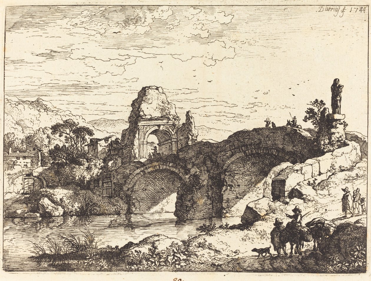 Landschap met een Brug en Verwoeste Toren door Christian Wilhelm Ernst Dietrich