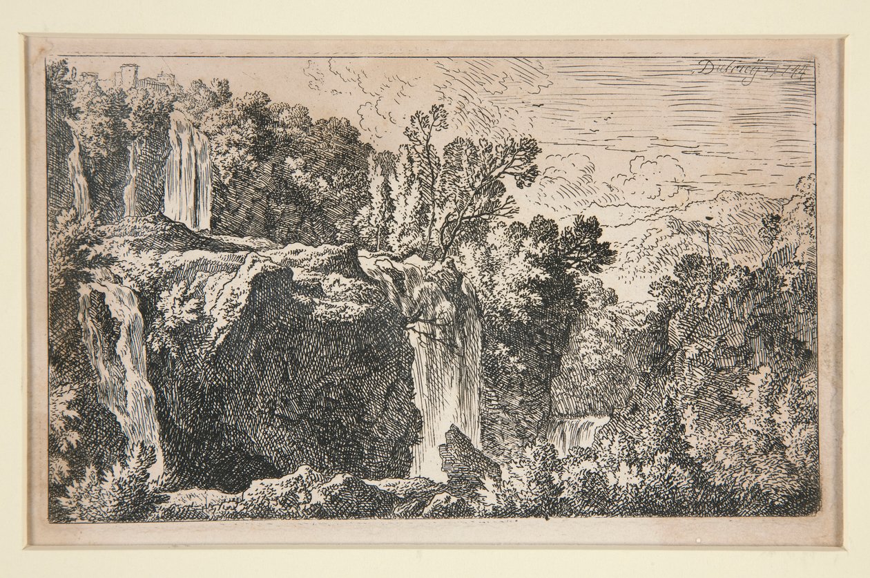 Landschap met waterval door Christian Wilhelm Ernst Dietrich