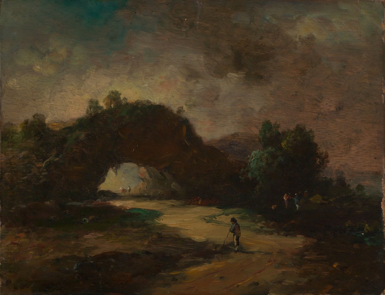 Landschap met een met struikgewas begroeide rotsboog door Christian Wilhelm Ernst Dietrich