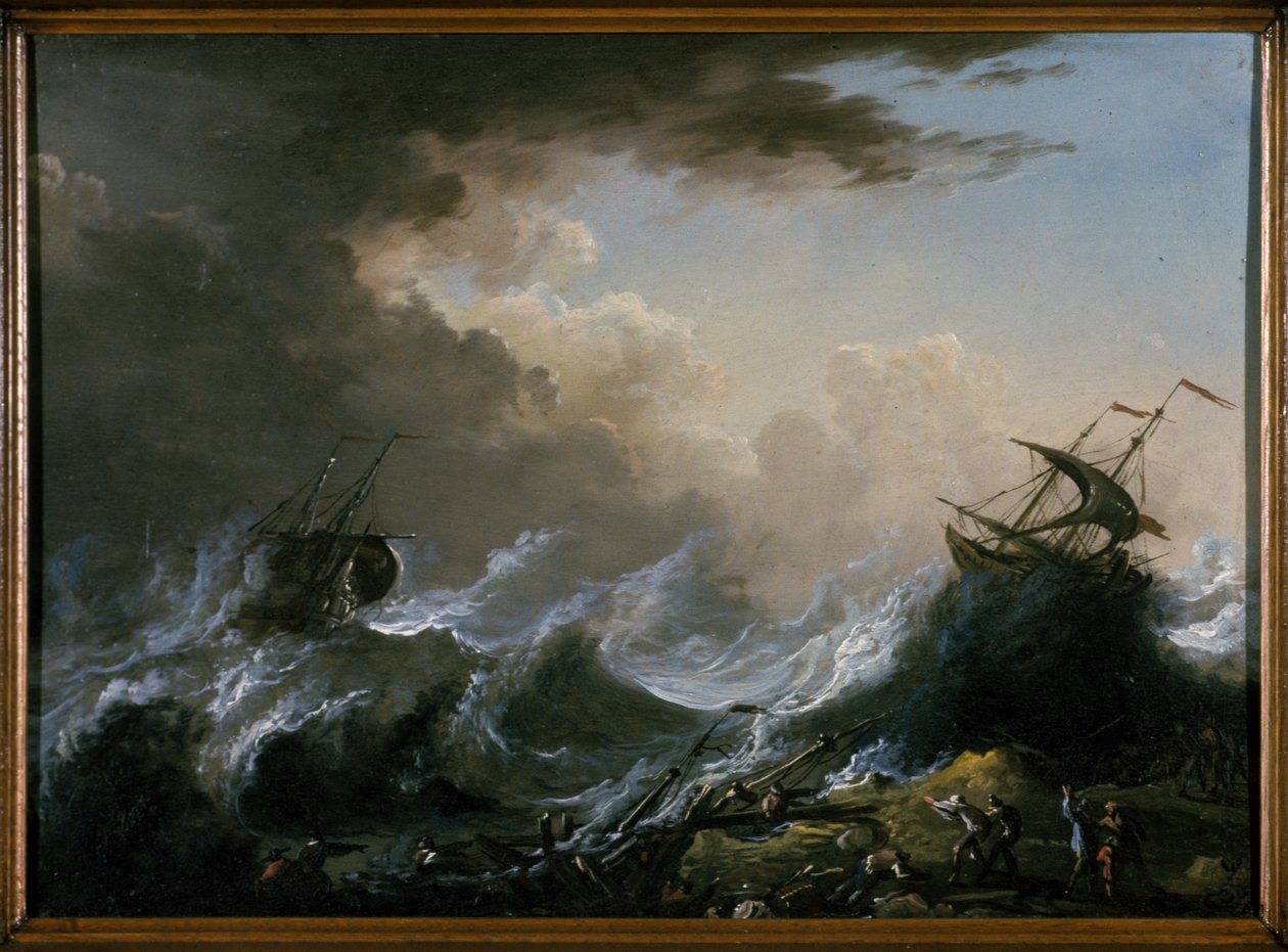 Zee storm en schipbreuk door Christian Wilhelm Ernst Dietrich