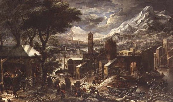 Een alpien winterlandschap door Christian de (circle of) Koninck