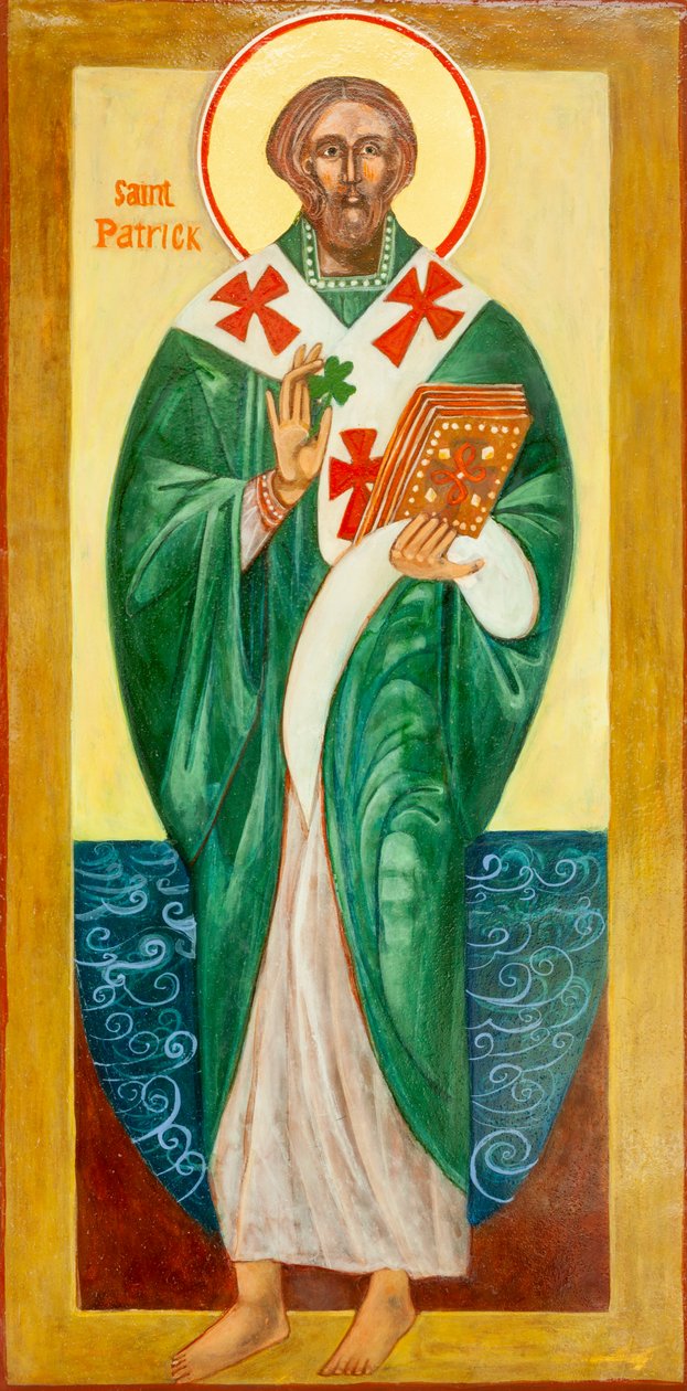 Sint Patrick Icoon, 2000 (eitempera, bladgoud, hout) door Christine Hales