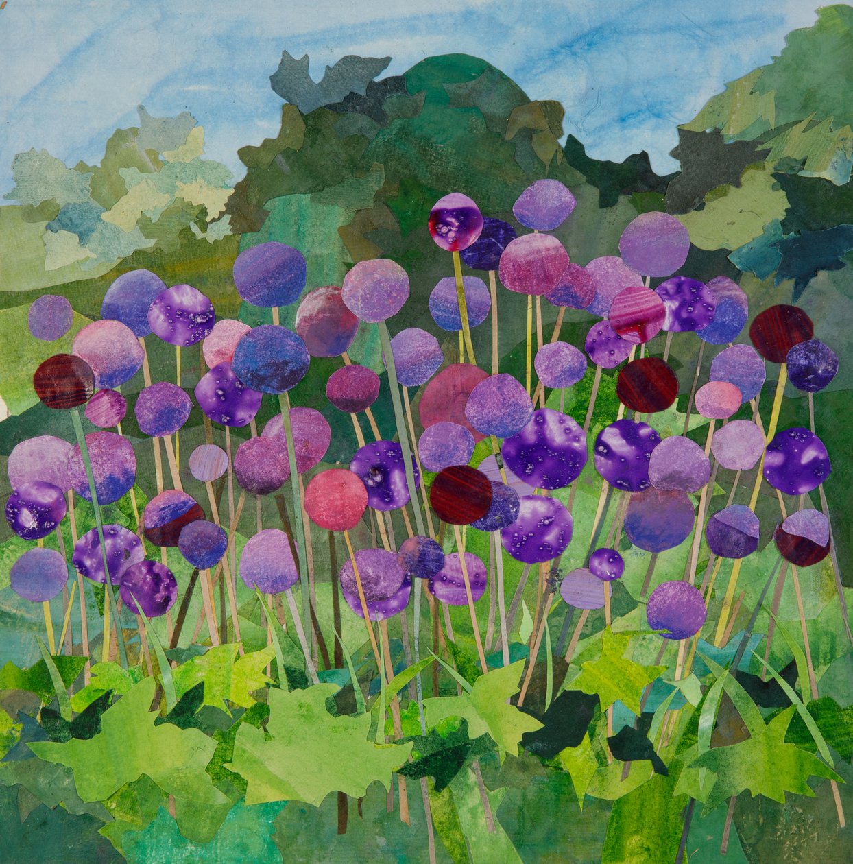 Alliums groot, 2024 (aquarel geschilderd papier collage) door Christine McKechnie