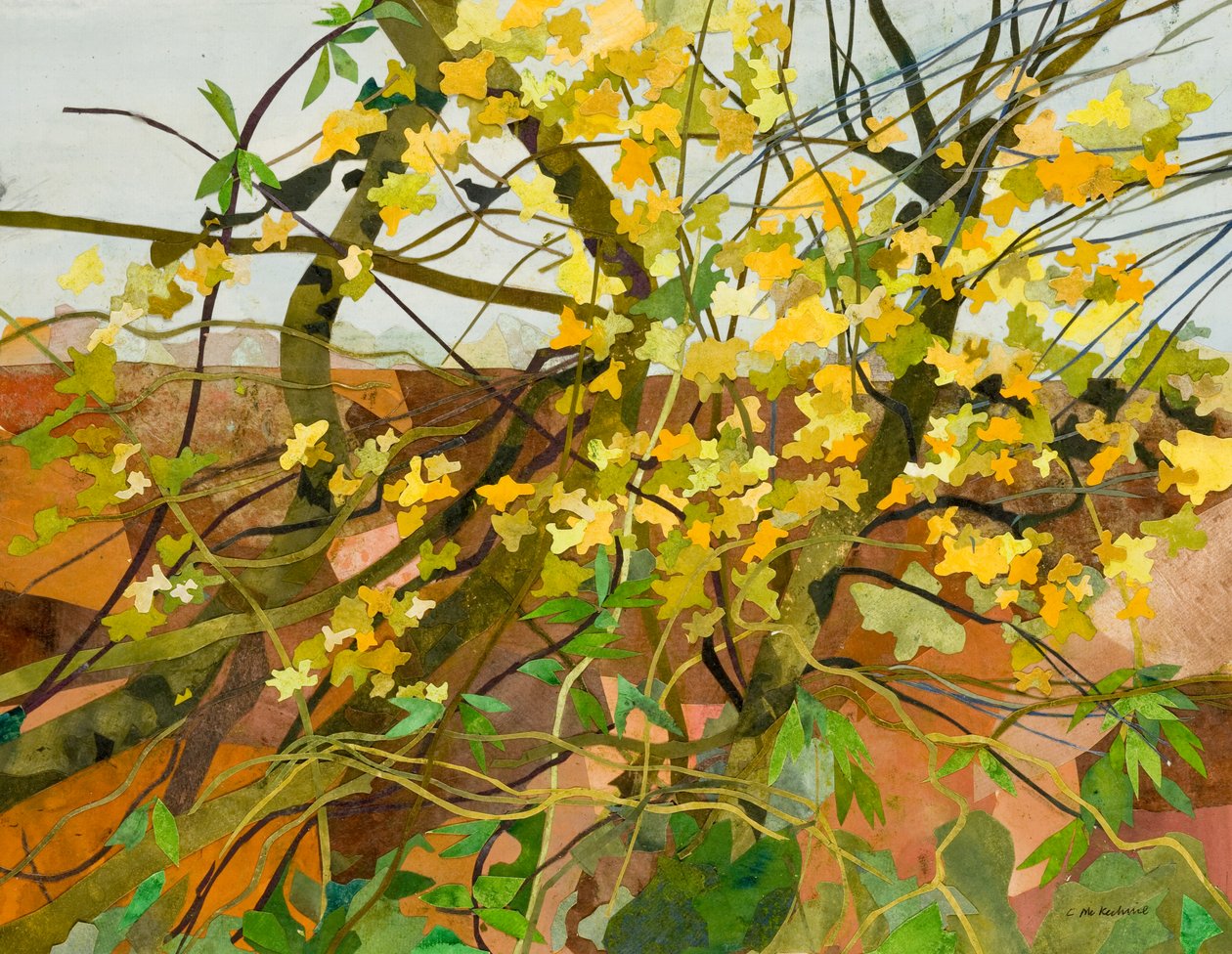 Herfstbladeren, 2016 (aquarel geschilderd papier collage) door Christine McKechnie