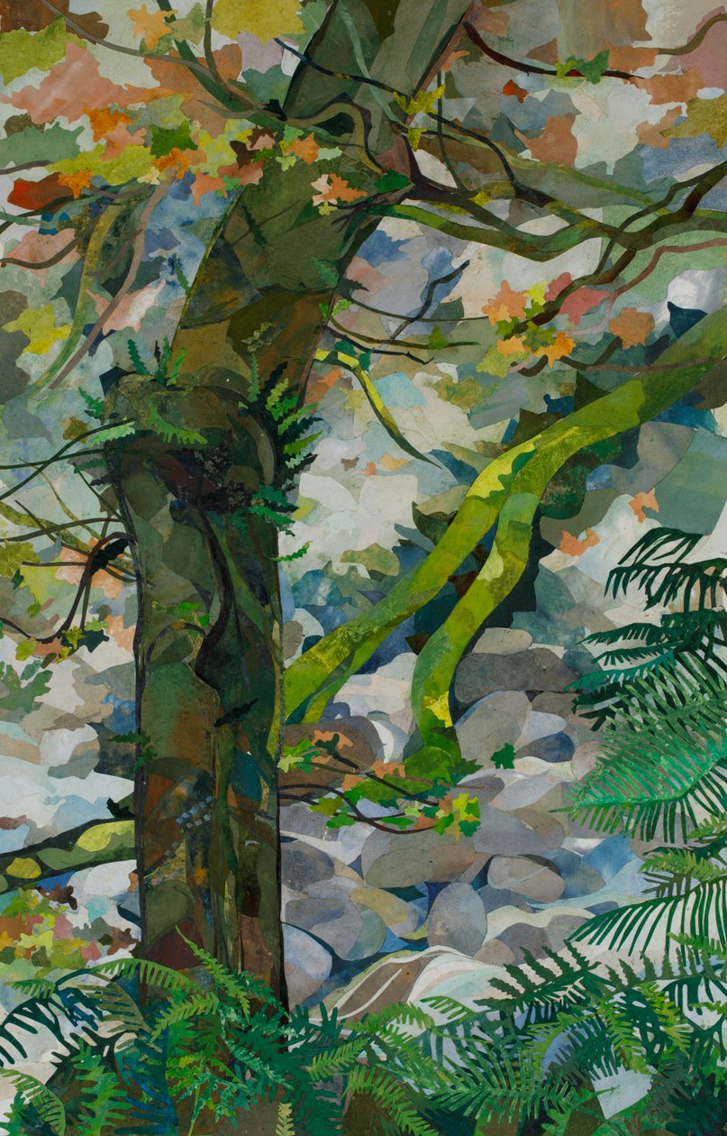 Honister Boom en Gevallen, 2023 (aquarel geschilderd papier collage) door Christine McKechnie
