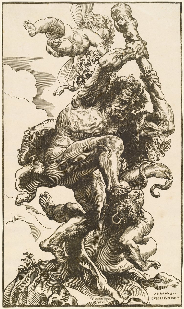 Hercules vecht tegen de Furie en de Tweedracht door Christoffel Jegher after Sir Peter Paul Rubens
