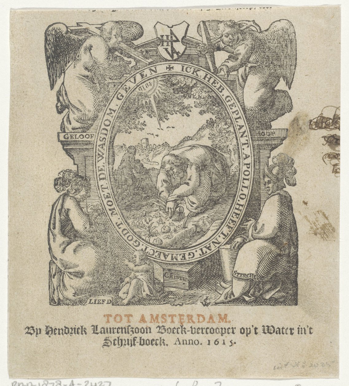 Titelvignet met een man die gewassen plant door Christoffel van Sichem (II) (possibly)