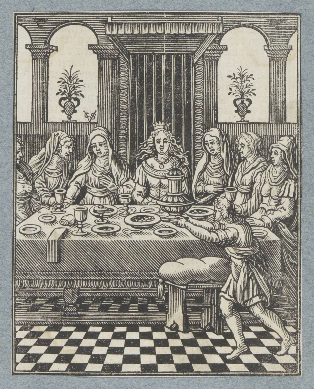 Feestmaal van Wasti, de vrouw van Ahasveros door Christoffel van Sichem (II)