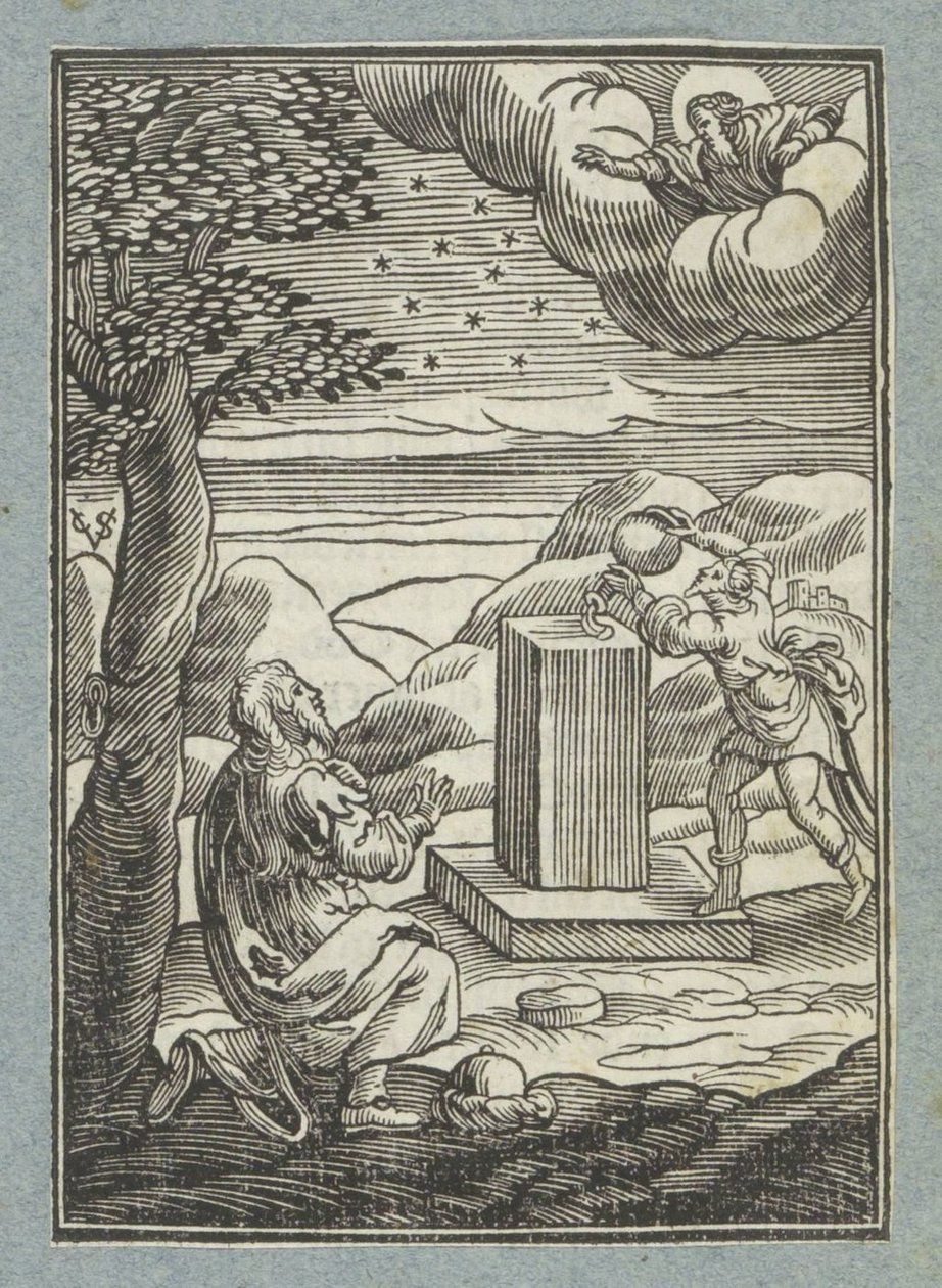 Gods verbond met Abraham; Jakob zalft de steen waarop hij geslapen heeft door Christoffel van Sichem (II)