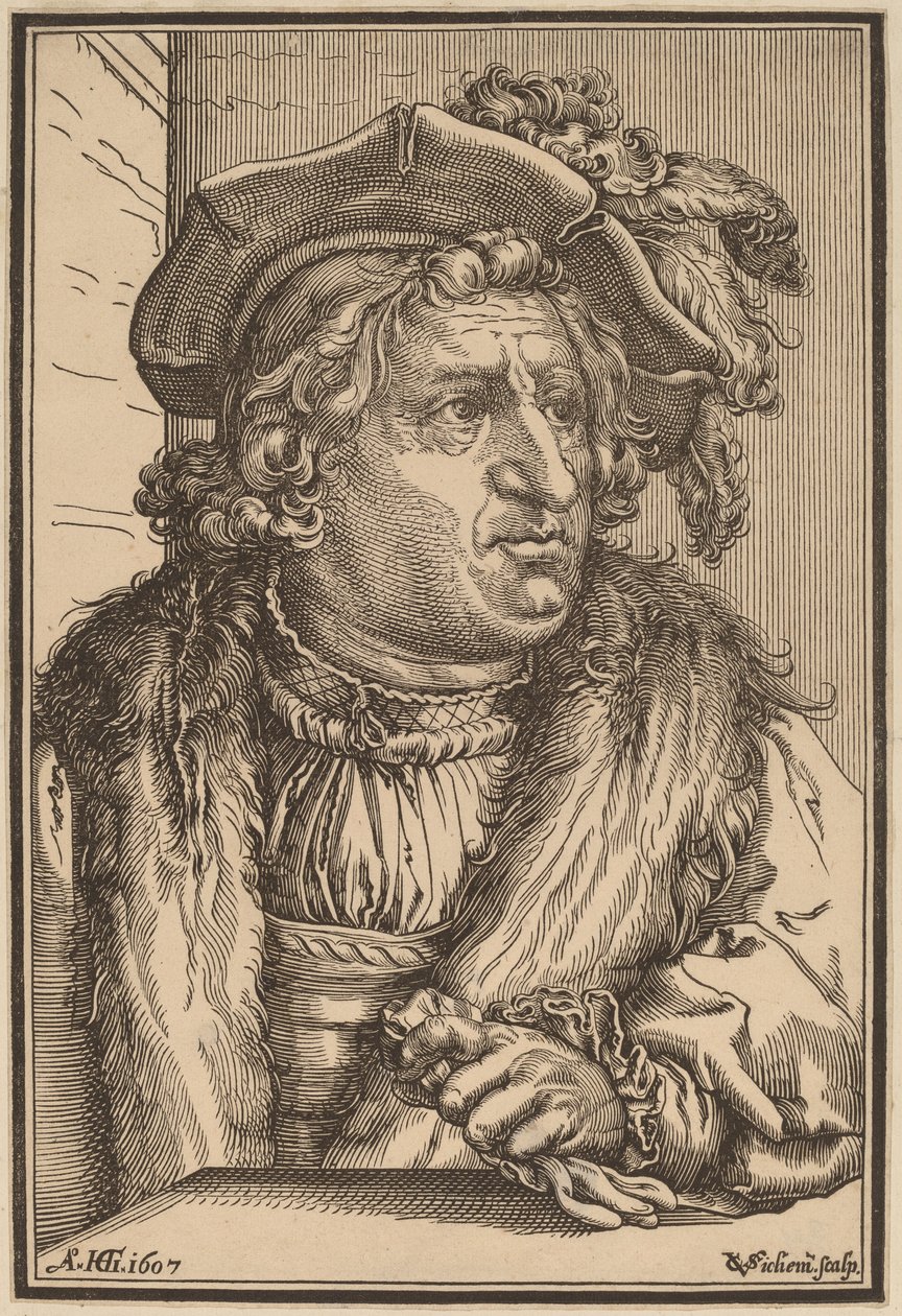 Man met een Gevederde Hoed door Christoffel van Sichem I after Hendrik Goltzius