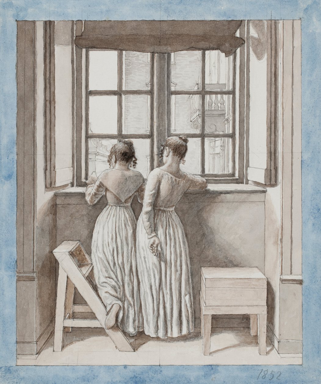Bij een raam in het atelier van de kunstenaar door Christoffer Wilhelm Eckersberg