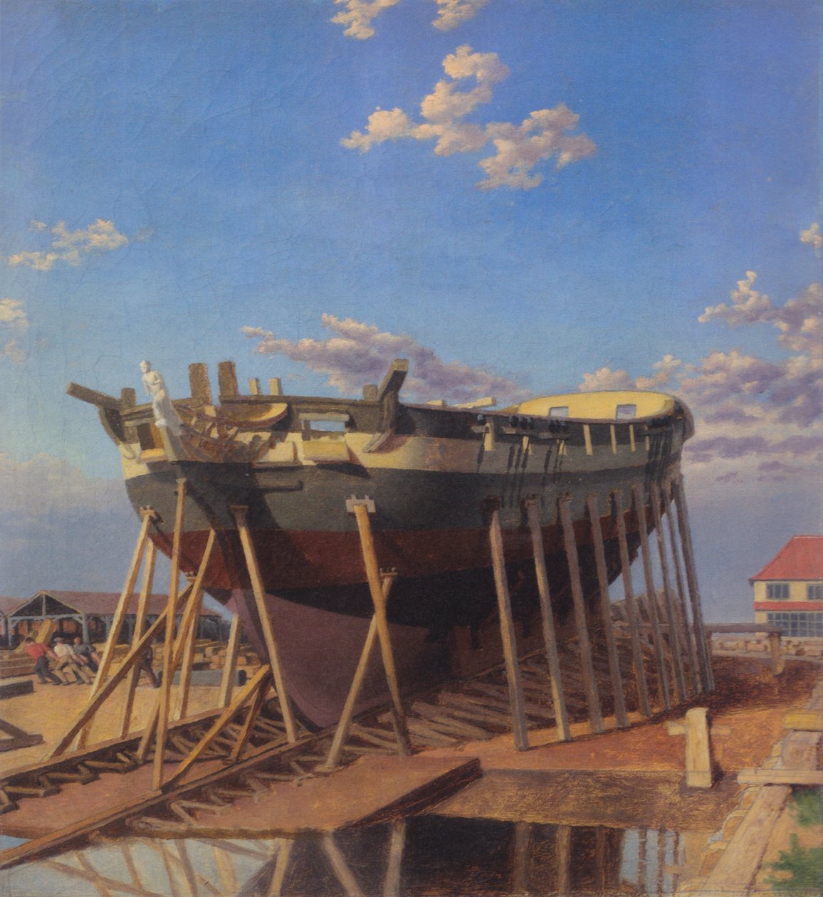 Een korvet op de scheepshelling. door Christoffer Wilhelm Eckersberg