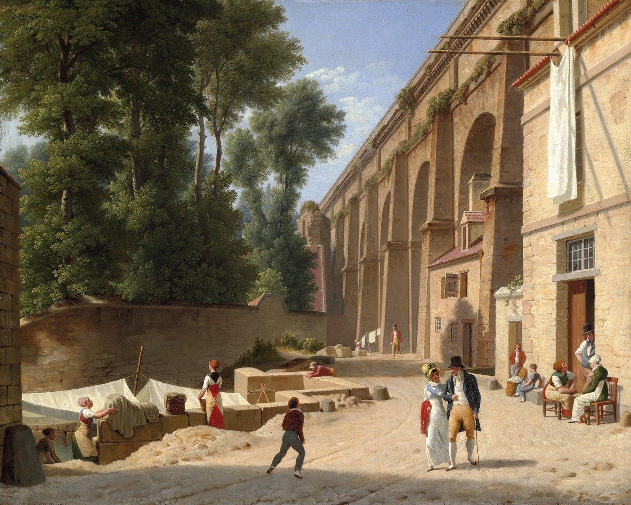 Deens:  Akvædukten i Arcueil Het landschap onder het aquaduct bij Arcueil bij Parijs door Christoffer Wilhelm Eckersberg